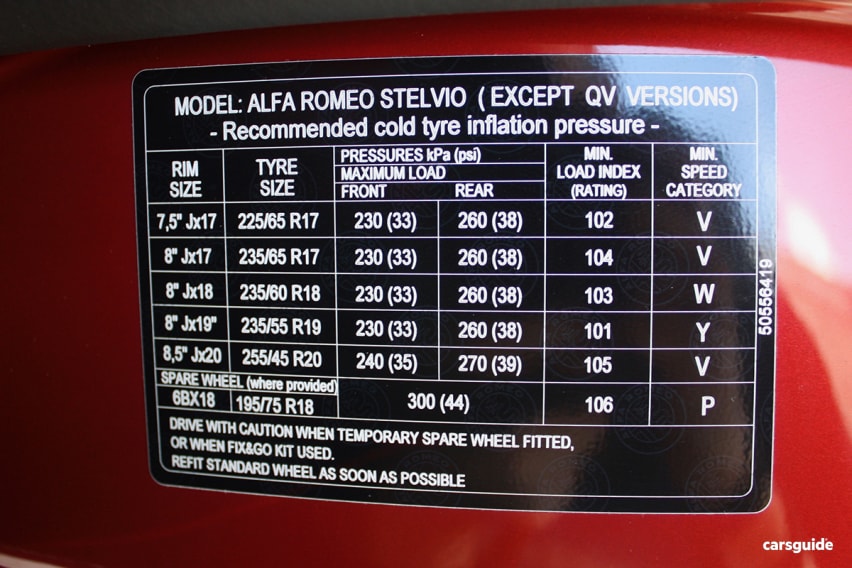 Alfa Romeo Stelvio Tyre Pressure PSI, KPA & Bar CarsGuide